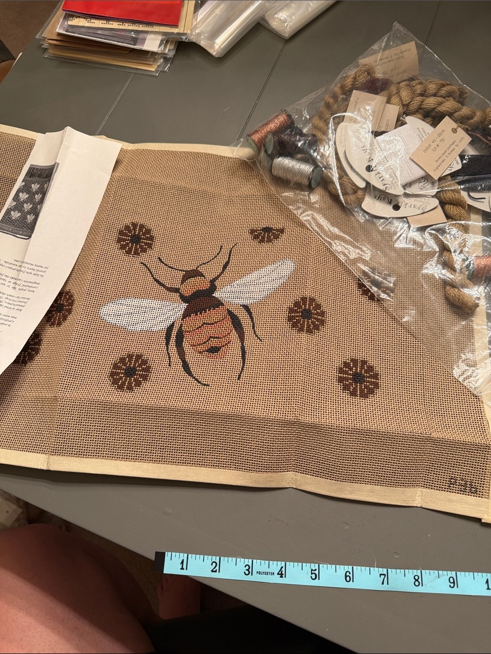 KIT Hand Painted Needlepoint Canvas “Bee ”. 🐈‍⬛